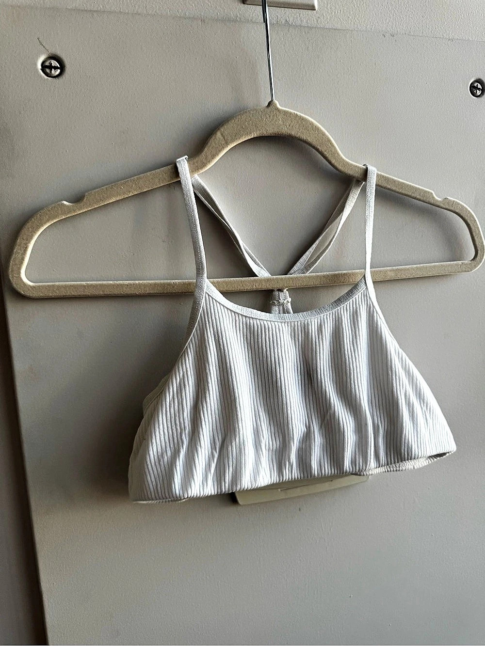 WSLY Ribbed Bra Top White Crisscross Back Thin Strap Activewear Size S